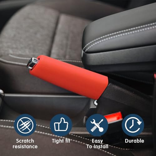 Car Handbrake Cover Gear Shift Knob Cover, Auto Comfortable Grip Handbrake Cover, Silicone handbrake Cover for Most Vehicle Handbrake - color: Red