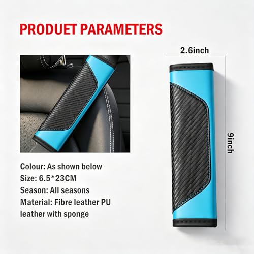 Carbon Fiber PU Leather Seat Belt Covers - 2Pcs, Black and Blue Sporty Seat Belt Pads, Universal Fit for Car Truck SUV - color: yd-blue