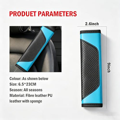 Carbon Fiber PU Leather Seat Belt Covers - 2Pcs, Black and Blue Sporty Seat Belt Pads, Universal Fit for Car Truck SUV - color: yd-blue