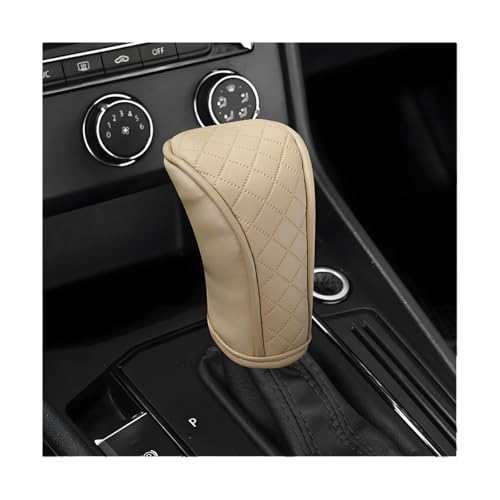 Car Gear Shift Cover, Leather Breathable Anti Slip Automotive Shifter Stick Protector, Dust Waterproof Vehicle Gear Shift Knob Handle Decoration Accessories, Universal Fit (Beige) - color: Beige