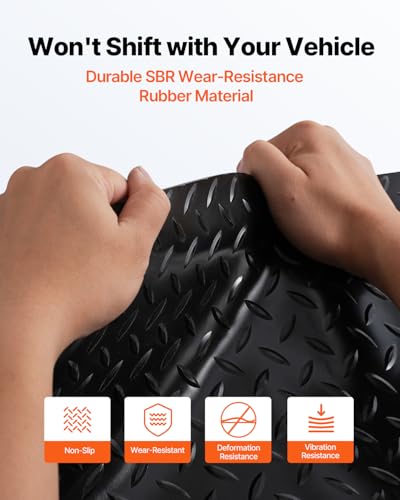 VEVOR Rubber Flooring Roll, 4 x 15 ft SBR Diamond-Plate Rubber Mat, 3mm Thickened, Easy to Clean, Customizable Size, Non-Slip Floor Protector Mat for Under Cars, Garage, Warehouse, Industry Gym, Black - size: 4 x 15 FT