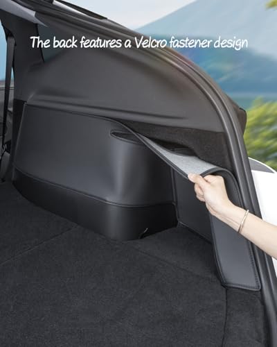 Model Y Juniper 2025 2026 Trunk Side Protector Pads, Leather Velcro Stick Cargo Side Protect Mat Compatible with Tesla 2026 Model Y Juniper Interior Protection Accessories Set of 2 (Left + Right Side)