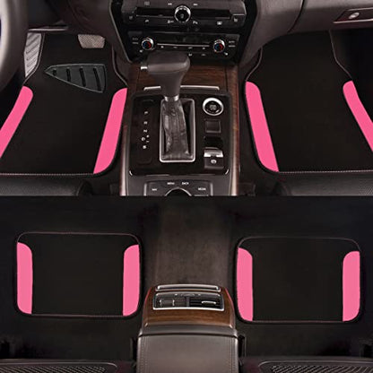 CAR PASS Rainbow Waterproof Universal Fit Faux Leather Car Carpet- Anti-Slip Nibbed Backing Floor Mats for SUV, Vans,Sedans,Trucks, Automotive Set of 4 for Women&Cute Girly (Black with Pink) - color: Black With Rose Red