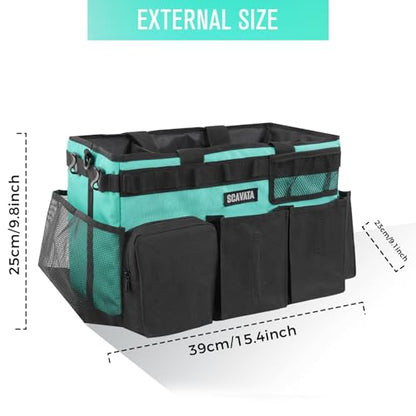 Wearable Cleaning Caddy Bag, Cleaning Caddy Supplies Organizer with Handle & Shoulder Straps for Housekeepers, Under Sink & Car Cleaning Tool Organizers with 4 Foldable Divider (Lake Blue)