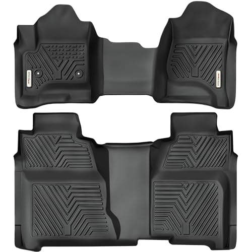 YITAMOTOR Floor Mats Compatible with 2014-2018 Silverado/Sierra 1500, 2015-2019 2500HD/3500HD Crew Cab, with 1st Row Bench Seat, All Weather TPE Custom Fit Silverado Floor Liners 1st & 2nd Row, Black - style: 14-18 Silverado/Sierra 1500 2500HD 3500HD Crew
