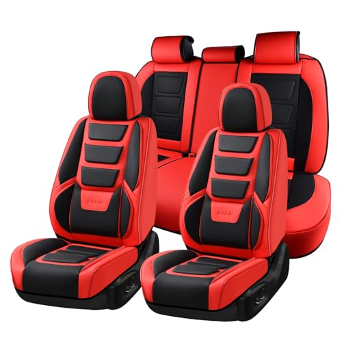 Coverado Car Seat Covers Full Set, Seat Covers for Cars, Front Seat Covers and Back Seat Cover Waterproof Leather Automotive Seat Cover, Universal Car Interior Protectors Cushion for Most Cars Red - color: Black_Red, size: FullSet