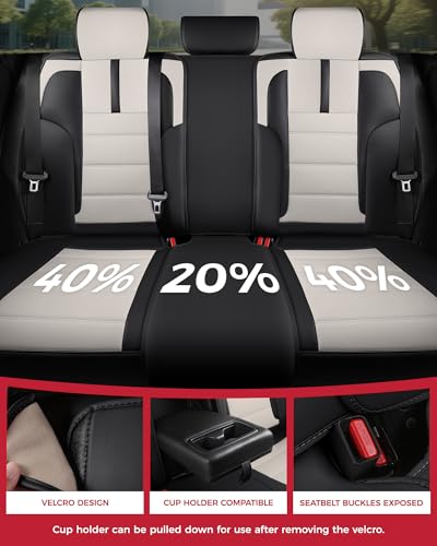 FREESOO Universal Full Seat Covers, Waterproof Faux Leather Automotive Seat Covers with Carbon Fiber Texture Seat Belt Pads, Anti-Slip Airbag Compatible Car Seat Covers for Cars SUVs Trucks - color: Black White, size: Full Set - 5 Seats