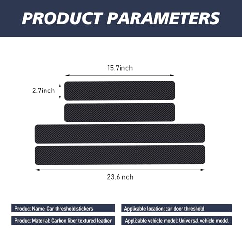 Car Door Sill Protector, 4D Carbon Fiber Flexible Flame Retardant PVC Rubber Plastic Trunk Side Door Threshold Anti Tread Stickers, Car Door Entry Guard Sill Protector for Most Car SUV Truck (Black)