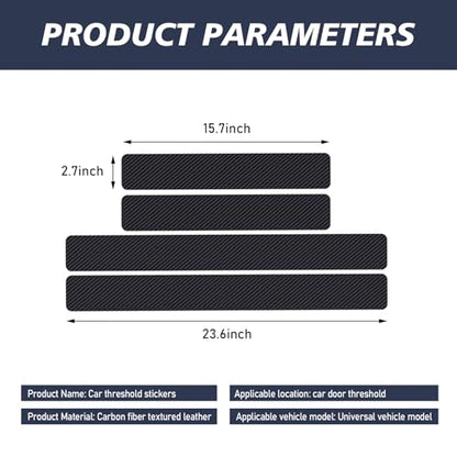 Car Door Sill Protector, 4D Carbon Fiber Flexible Flame Retardant PVC Rubber Plastic Trunk Side Door Threshold Anti Tread Stickers, Car Door Entry Guard Sill Protector for Most Car SUV Truck (Black)