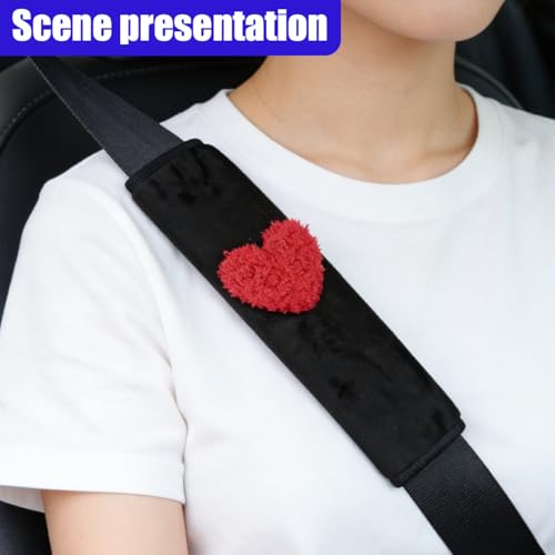 2PCS Heart-Shaped Car Seat Belt Cover, Soft Comfortable Seat Strap Pad Protect Your Neck, Cute Safety Vehicle Seats Belt Shoulder Pad Accessories for Truck, Backpack (Red) - color: Red