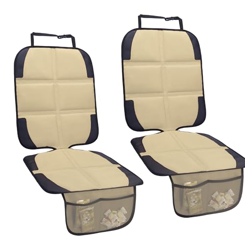 Car Seat Protector for Child Car Seat, 2 Pack Baby Car Seat Covers with Mesh Pockets & Non-Slip Backing 600D Durable Seat Protector - color: Beige, size: Standard