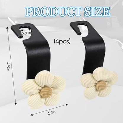 4PCS Car Seat Headrest Hook, Cute Flower Car Seat Back Hanging Hook, Auto Seat Purse Hanger Organizer for Handbag Clothes Coat Grocery Bag, Universal Interior Car Accessories (White)