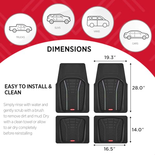 Rubbermaid Car Floor Mats Full Set – Premium All-Weather Car Mat with Brushed Aluminum Inserts, Universal Trim-to-Fit Design, Anti-Slip Backing for Cars, SUVs, Trucks, and Vans - color: Black