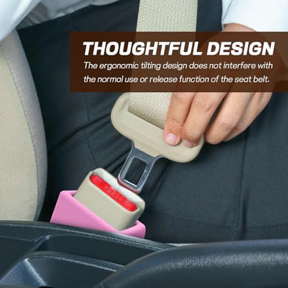 2PCS Car Seat Belt Buckle Holder, Easy Access Silicone Auto Seatbelt Buckle Booster, Seat Belt Buckles Fixer Cover Makes Receptacle Stand Upright Buckling for Kids, Car Accessories (Pink) - color: Pink