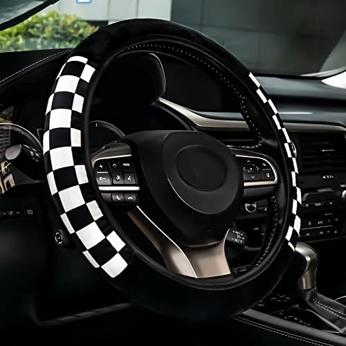 Fluffy Car Steering Wheel Covers Universal Checkered Plaid Wheel Protector Soft Plush Winter Keep Warm Steering Wheel Cover Fit for Truck, SUV, Cars