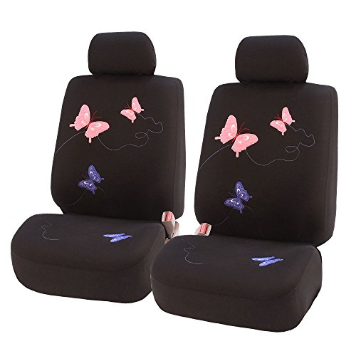 FH Group Car Seat Covers Front Set in Cloth - Car Seat Covers for Low Back Car Seats with Removable Headrest, Universal Fit, Automotive Seat Covers, Washable Car Seat Cover for SUV, Sedan, Van Black - color: Black Butterfly, size: Front Set