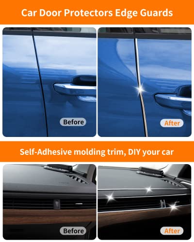 16Ft Chrome Car Trim Strip, Self-Adhesive Automotive Exterior and Interior Side Body Moulding, 1/4 inch (6mm) Scratch-Proof Silver DIY Accessories for Decorate Bumper Door Window