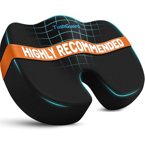 TushGuard Seat Cushion for Office Chair Memory Foam Non-Slip Cushion Back, Relief Chair Pad, Butt Pillow for Office Chair, Car, Computer Desk, Black - color: Black, size: Large
