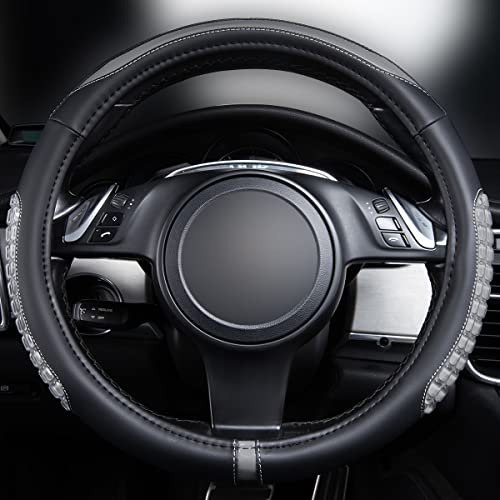Flying Banner car Steering Wheel Cover Gel Massage Velvet Cool Warm Universal Size 15 inches SUV Truck Anti Slip Odorless Summer Winter (Black Gray, Gel Massage) - color: Black Gray