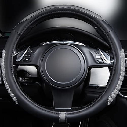Flying Banner car Steering Wheel Cover Gel Massage Velvet Cool Warm Universal Size 15 inches SUV Truck Anti Slip Odorless Summer Winter (Black Gray, Gel Massage) - color: Black Gray