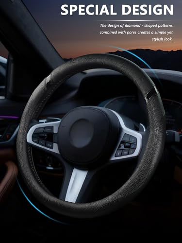 Cxtiy Universal 15.5-16 Inch Steering Wheel Cover – Non-Slip Microfiber Leather, Easy Install, Thickened Grip, All-Season Comfort for Cars & Trucks (Black, 15.5"-16") - color: Black