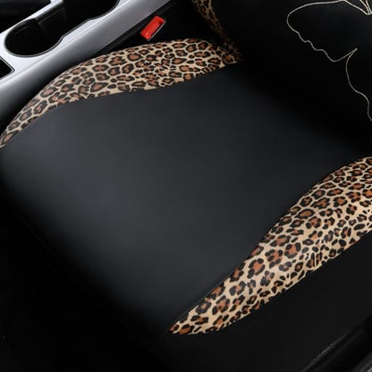 Flying Banner Butterfly car seat Covers ful Set Fashion Universal Lady Woman Female Rear Bench Split Colorized (Full Set - Faux Leather, Leopard Brown) - color: Leopard Brown Faux Leather, size: Full set