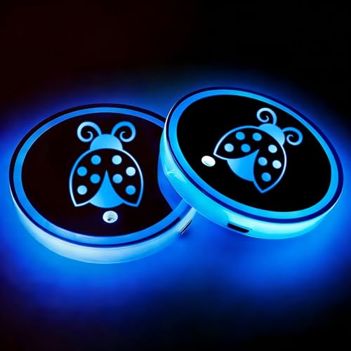 Ladybug LED Cup Holder Lights for Car,2Pcs LED Light Up Cup Holder Coasters with USB Charging 7 Colors 3 Modes,Waterproof Interior Atmosphere Lamp,Car Decor Accessories Ladybug Gifts for Women Men - color: Ladybug