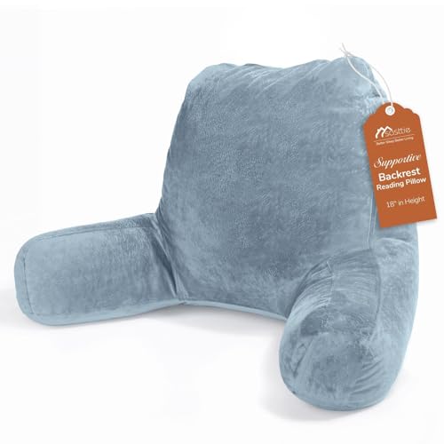Sasttie Reading Pillow for Sitting in Bed Adult, Back Pillow for Bed Sitting Up, Backrest Back Support Chair Pillow, College Dorm Essentials for Girls and Boys, Greyish Blue Standard - color: Greyish Blue, size: Standard (18-Inch)