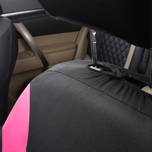 Flying Banner Car Seat Covers Full Set Front Seats and Rear Bench Mesh Fabric Splicing Polyester Cover Black with Pink Color - color: Black Pink, size: Full Set