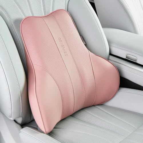 Coverado Lumbar Support Pillow for Car, Ergonomic Memory Foam Back Pillow for Office Chair, New Back Cushion for Pain Relief, PU Leather Car Lumbar Support for Driving Seat - color: Pink, size: Lumbar Pillow