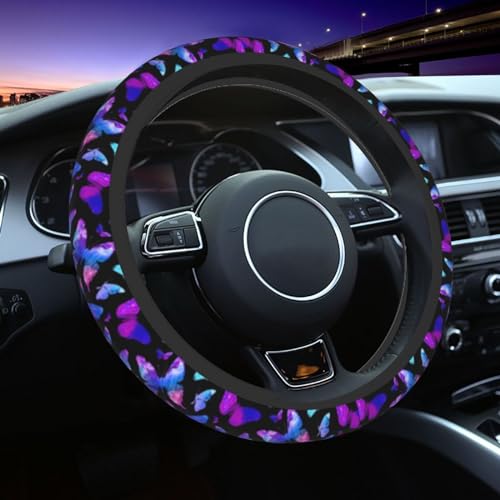 Butterfly Blue Purple Steering Wheel Cover Car Accessories Cute for Women Girls Girly Universal 15 Inch Neoprene Auto Interior Decor Anti Slip Car Truck Protector - color: Black5