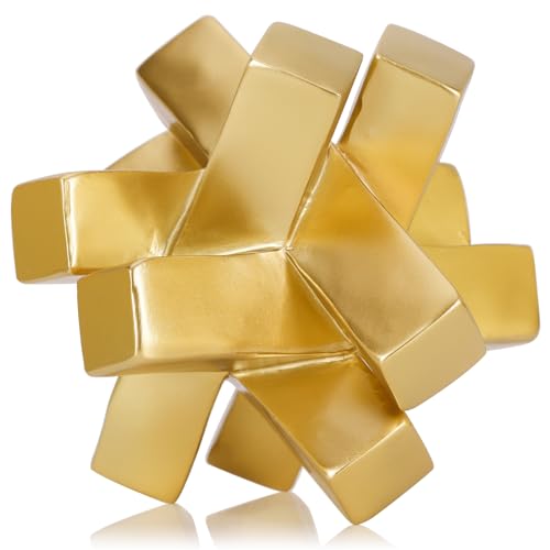 Gold Knot Decor Knick Knacks for Shelves - Geometric Sculpture Statue Modern Decorative Objects for Minimalist Bookcase, Tv Stand, Coffee Table & Entrance Decor - color: Gold