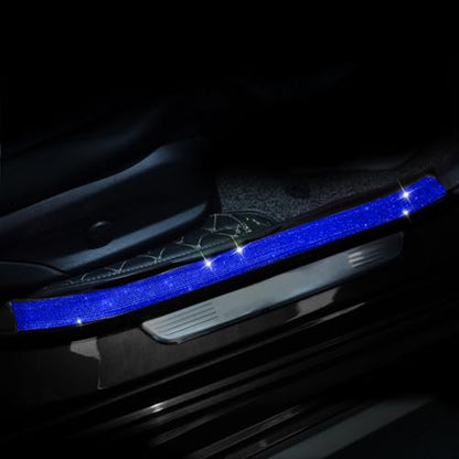 Car Door Sill Protector with Bling Rhinestones 2PCS Edge Guard Scuff Cover Anti-Scratch Strip Sticker Bumper Protector for Truck 2.75"x23.62" (Blue)