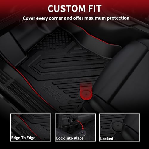 LASFIT Floor Mats for Ram 1500 2019-2024 Crew Cab with Rear Under-Seat Storage Bucket Seat (NOT Fit for Classic Model), 4 Full Size Doors All Weather TPE Custom Fit 1st & 2nd Row, Black - style: 1) 1500 | 2019-2024 | Crew Cab with Storage Bucket Seat Floo