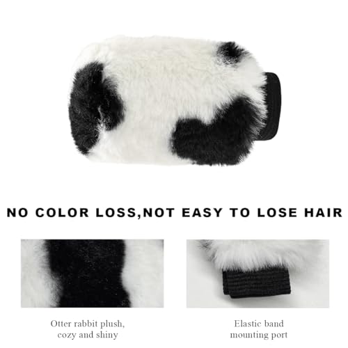 Cow Print Car Accessories Set, Fluffy Cow Print Plush Steering Wheel Cover, Gear Shift Cover, Warm Fuzzy Console Armrest Pad & Handbrake Cover, Car Decoration Accessories (Shift Cover) - color: Shift Cover