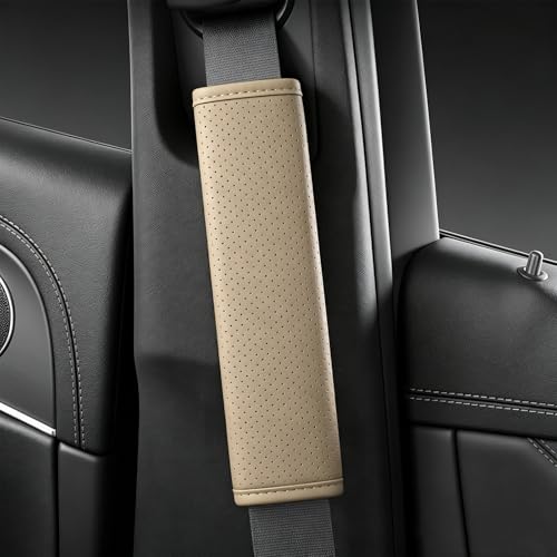 Beige Breathable PU Leather Seat Belt Covers - 2Pcs, Perforated Seat Belt Pads, Universal Fit for Car Truck SUV - color: ck-beige