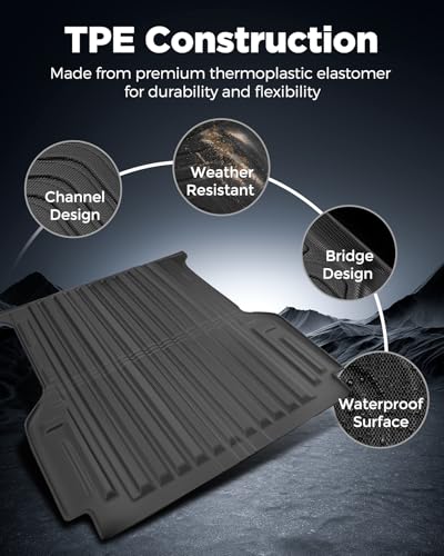 Car 5FT Bed Liner & Floor Mats for Ford Ranger SuperCrew Cab: 2026 2025 2024 All-Weather Mats Full Set for Ford Raptor with 5ft Trunk Bedmat, Anti-Slip Waterproof Protection Truck Accessories