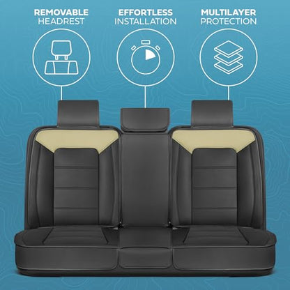 Motorbox Classic Edition Bench Seat Cover, Premium Faux Leather Back Seat Covers for Cars Trucks Vans SUV, Rear Car Seat Covers Back Seats Only, Automotive Interior Cover - Beige - color: Black/Beige Rear Seat