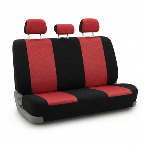 FH Group Automotive Seat Cover Trendy Elegance for Back Seat Red Car Interior Accessories for SUV, Sedan & Van Universal Fit Combo Rear Seat Cover Split Bench Car Seat Protector for Dogs and Kids - color: Red, size: Rear Set
