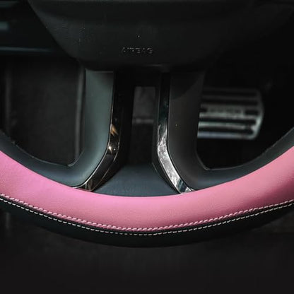 Valleycomfy Microfiber Leather Steering Wheel Cover Large-Size for F150 F250 F350 Ram 4Runner Tacoma Tundra Range Rover Model S X with 15 1/2 inches-16 inches Outer Diameter Pink - color: Pink, size: Large Size[15.5"-16"]