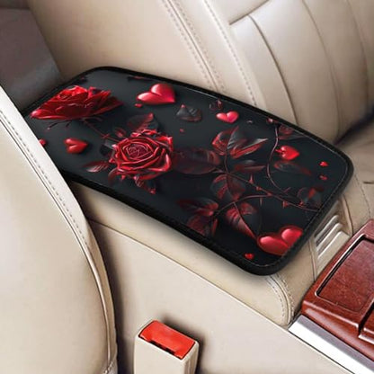 Universal Car Center Console Cushion Pad, Red Rose Soft Waterproof Car Center Console Cover Auto Armrest Seat Box Cover Protector for Most Vehicle SUV Truck Car - color: Red Rose