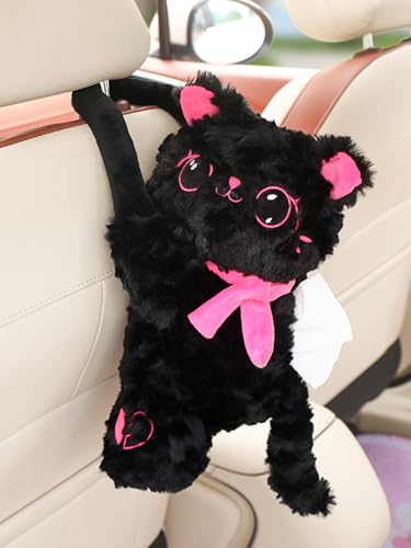 Car Tissue Holder Cute Cat Tissue Box Cover Plush Doll Animals Hanging Paper Organizer for Bathroom Bedroom Office Plushie Accessory Adorable Auto Decoration - style: PinkCat