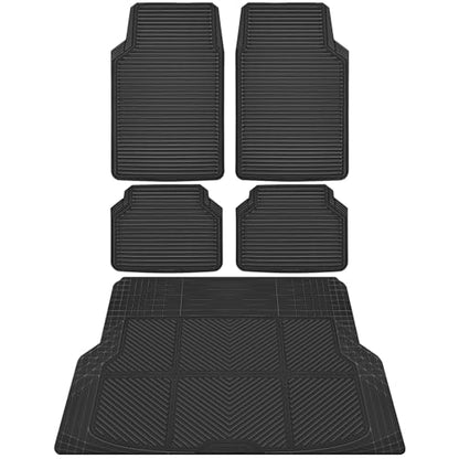 CAR PASS Black Rubber Car Floor Mats & Cargo Liners, All Weather Car Mats & Trunk Mats,Waterproof Automotive Floor Mats Trim to Fit for Most Cars Sedans SUVs Vans, Durable Heavy Duty Anti-Slip,Black - color: Black with cargo liner