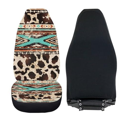 Car Seat Covers Front Seats Only for Women Men Auto Seat Covers Set of 2 Pack Bucket Cover for Cars SUV Truck Sedan, Easy to Install（Aztec Ethnic Cow Leopard Print 83）