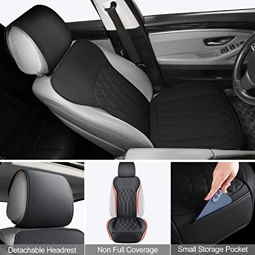 BEITK 2 Pack Leather Front Car Seat Covers, Universal Sideless Car Seat Protectors with Storage Pocket and Seat Belt Pads, Waterproof Automotive Seat Cover for Cars Trucks SUV(Black) - color: front pair black