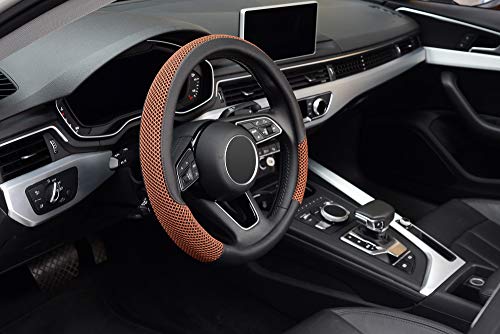 Steering Wheel Cover, Universal 15 inch, Microfiber Leather Viscose, Breathable, Anti-Slip,Warm in Winter and Cool in Summer, Black&Brown - color: brown, size: Standard Size[14.5"-15"]