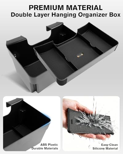 for Double Layer Center Console Hanging Organizer Box Compatible with 2019-2026 Silverado/Sierra 1500& 2020-2026 Silverado/Sierra 2500HD/3500HD Accessories(Split-Bench Folding Seat Only) - color: (20-26)Split-Bench Folding Seat Only 2-Black