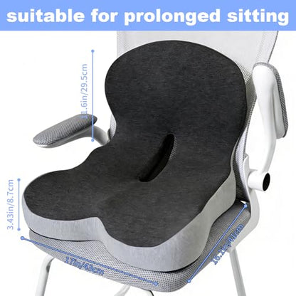 Memory Foam Seat Cushion for Long Sitting,Chair Pads,L-Shaped Ergonomic Design for Office Chair & Truck Drivers,Improve Comfort During Prolonged Sitting(Black Gray)