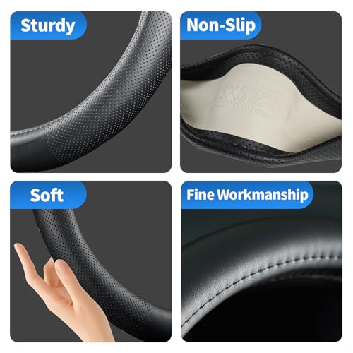 Car Steering Wheel Cover for Ford F-150 Lightning Super Duty Mustang Mach-E Explorer Escape Ranger Bronco Maverick, Universal Standard Size 14.5-15 inch Black Car Wheel Protector