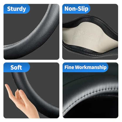 Car Steering Wheel Cover for Ford F-150 Lightning Super Duty Mustang Mach-E Explorer Escape Ranger Bronco Maverick, Universal Standard Size 14.5-15 inch Black Car Wheel Protector